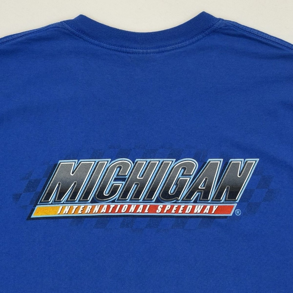 Vintage Y2K Michigan International Speedway Racing T-Shirt Blue Graphic L Tee
